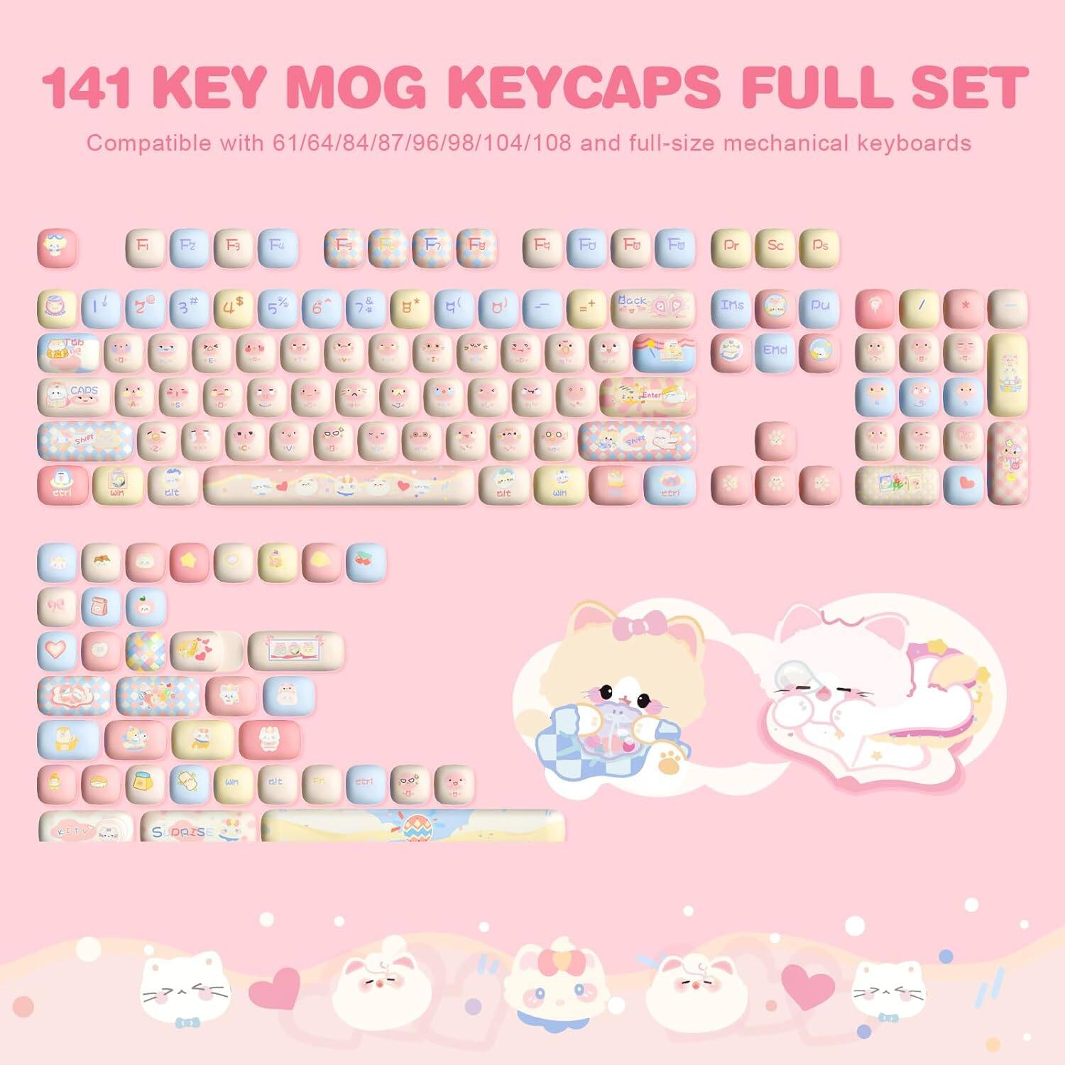 141 KEY MOG KEYCAPS FULL SET Compatible with 61/64/84/87/96/98/104/108 and full-size mechanical keyboards.