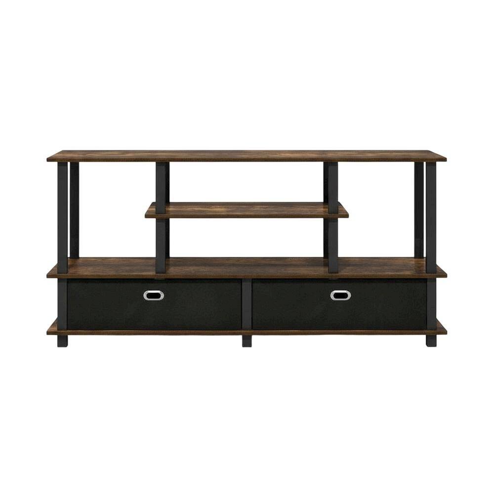 Alt View 3. FurniFact - Large TV Stand, up to 55-Inch TV, Storage Bin, Brown Finish, Rubberwood - White.