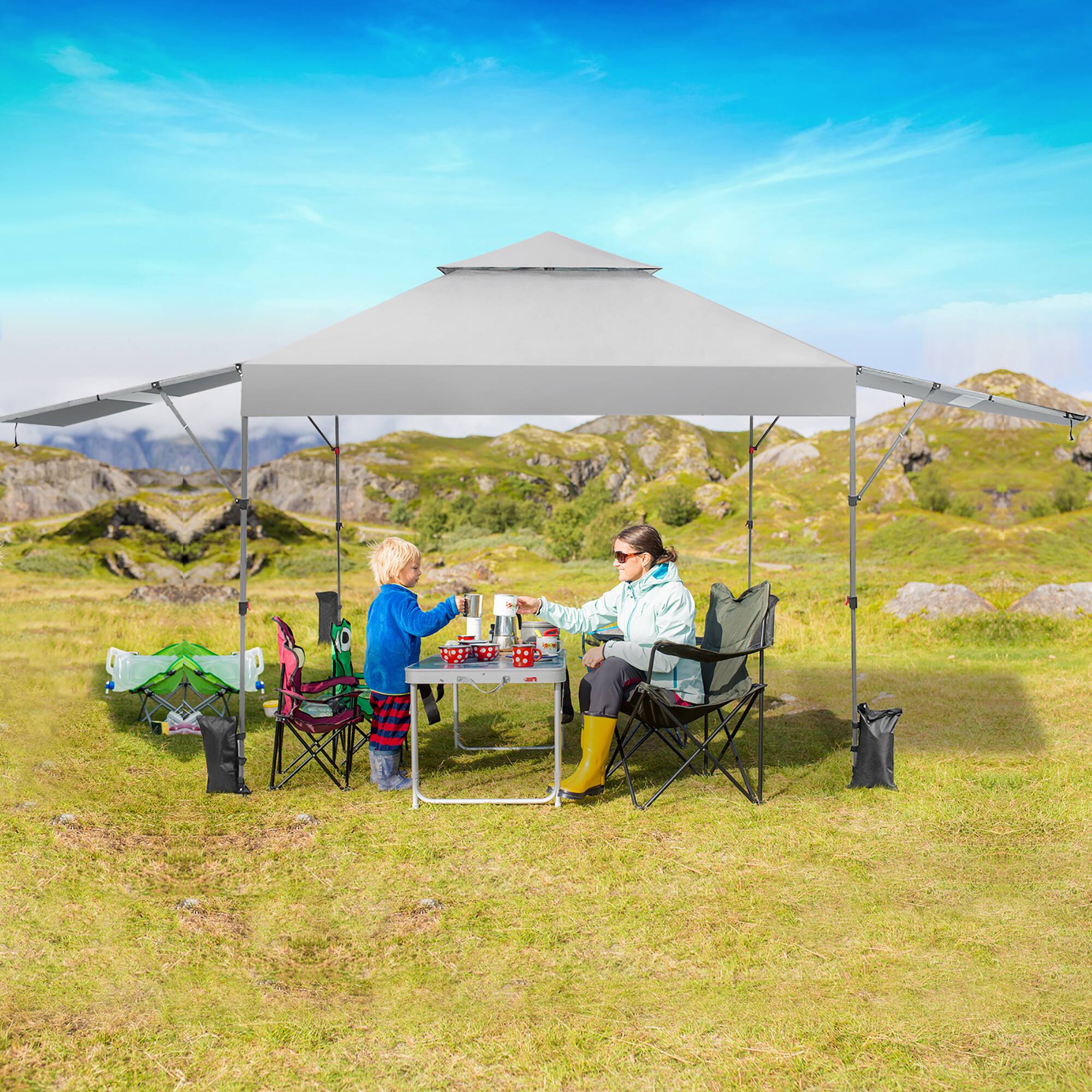 Alt View 1. Costway - Costway 10'x17.6'Outdoor Instant Pop-up Canopy Tent Dual Half Awnings Adjust Patio - White.