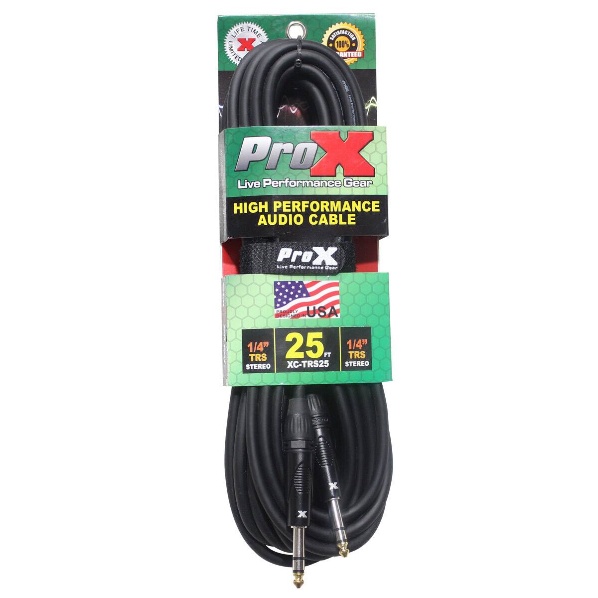 LIFE TIME LIMITED X  
CONTRACT 100% GUARANTEED  
Pro X Live Performance Gear  
HIGH PERFORMANCE AUDIO CABLE  
Pro X Live Performance Gear  
DESIGNED IN, PROUDLY USA  
1/4" 25 FT TRS TRS STEREO XC-TRS25 STEREO