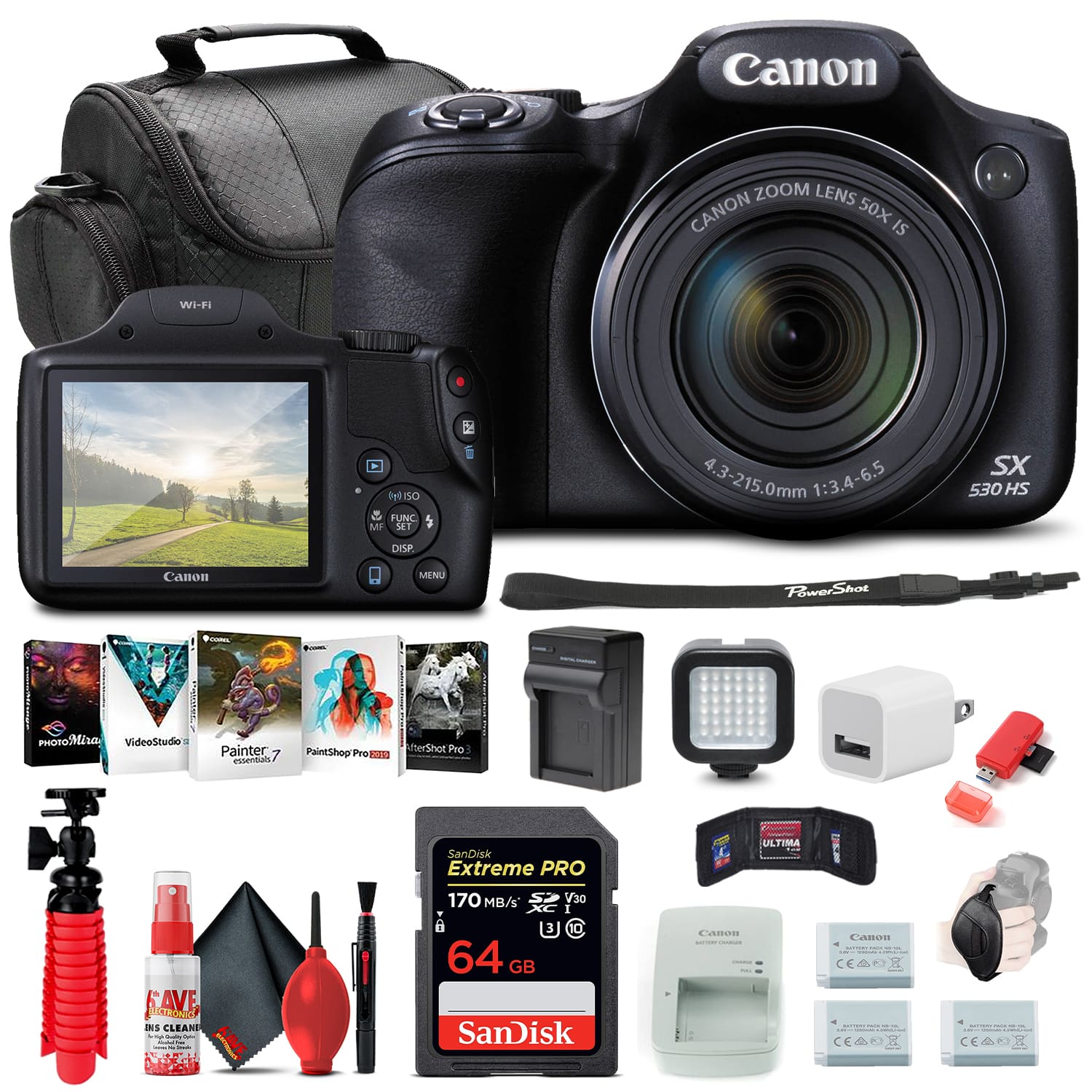 Canon- PowerShot SX530 HS Digital Camera (9779B001) + 64GB Card + More