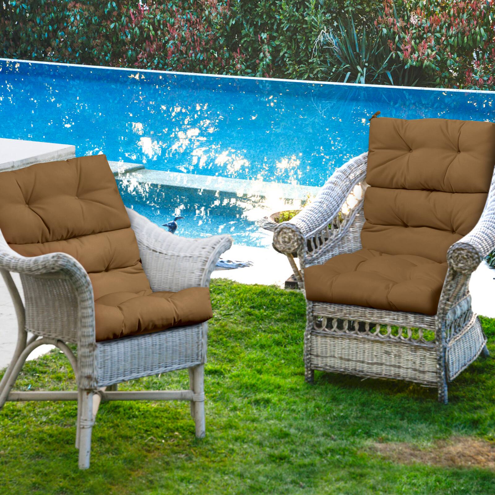 Alt View 3. Costway - Costway 2 PCS Outdoor Back Chair Cushion Tufted Pillow Patio Seating Pad - Brown.