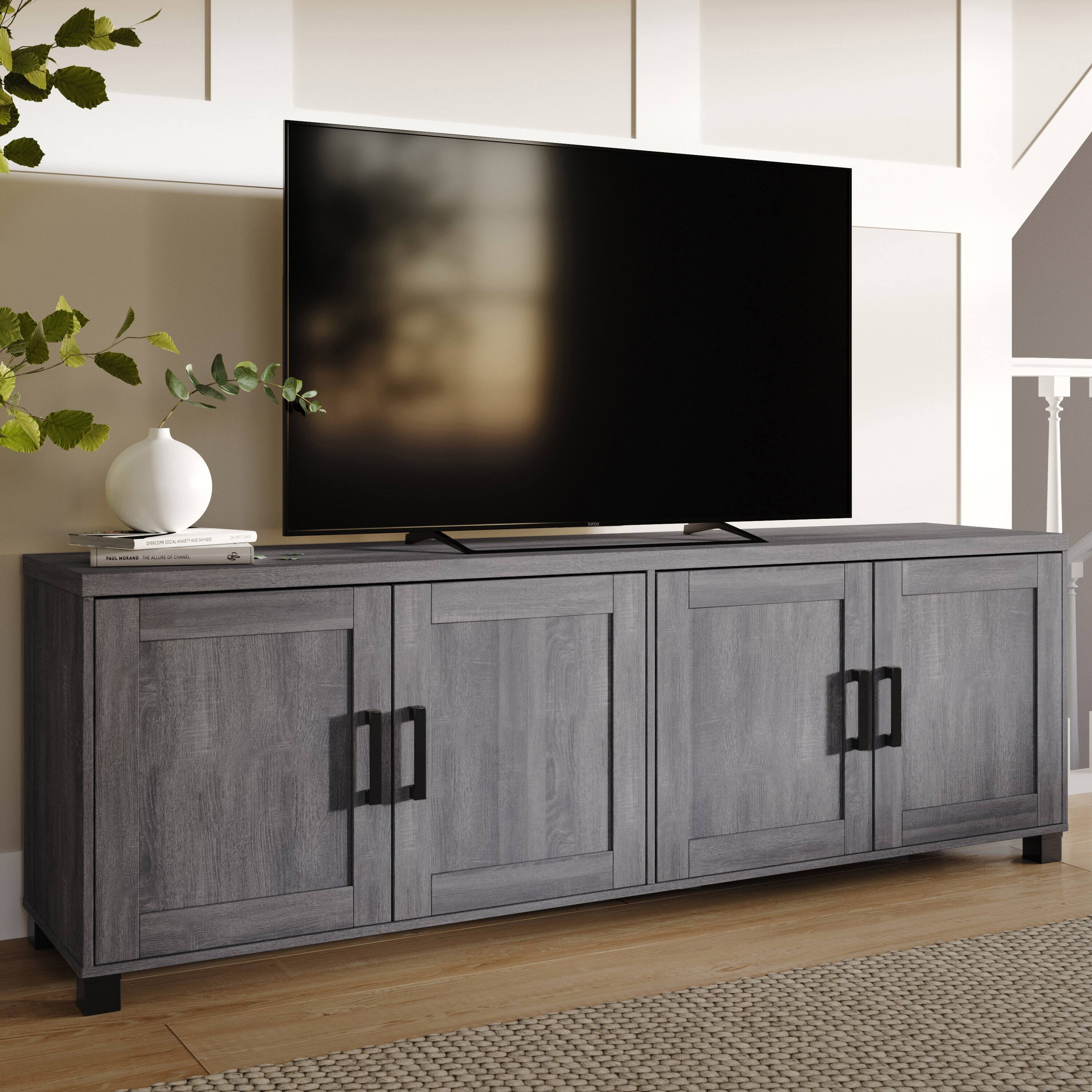 Alt View 32. CorLiving - Virlomi Collection TV Stand with Enclosed Cabinets for Most TVs up to 85" - Dark Gray.