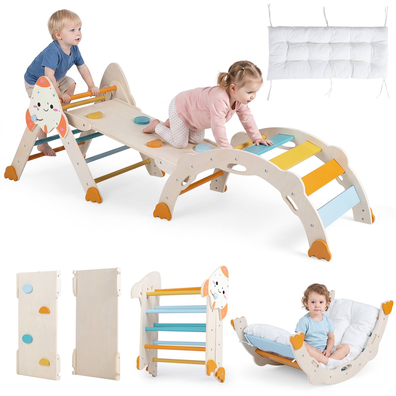 Alt View 9. Costway - Costway 8-in-1 Climbing Toys for Toddlers with Triangle Ladder, Convertible Ramp, Indoor - Macaron.