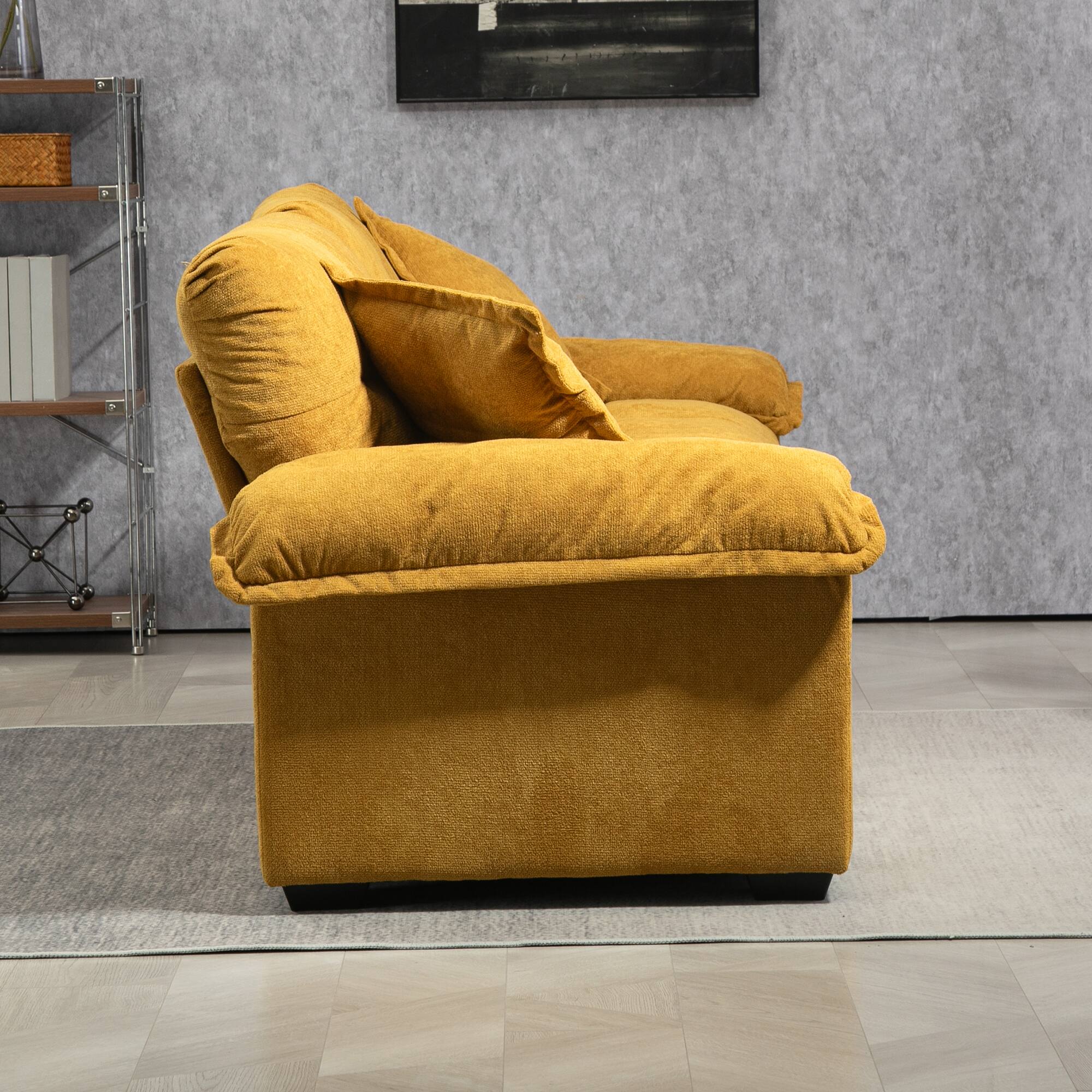 Back. Tiramisubest - 84"Chenille Sofa,Loveseat Deep Seat Sofa Couch with Pillows & Memory Foam for Living Room,Apartment,Office Lounge-Yellow - Yellow.
