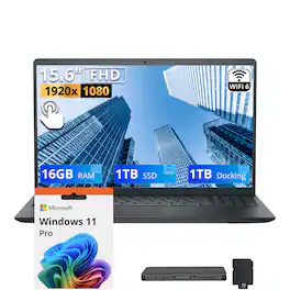 Dell - Upgraded - 15.6" FHD Touch Laptop,Intel Core i5-1334U,16GB DDR5,1TB SSD+1TB Dock Set,Numeric Keypad,Win 11 Pro - Carbon Black