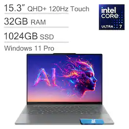 Lenovo - Yoga Slim 7i Aura Edition - Copilot+ PC - 15.3” 3K 120Hz Touchscreen Laptop - Intel Core Ultra 7 258V 2024 - 32GB - 1TB - IST HUB - Windows 11 Pro - Luna Grey