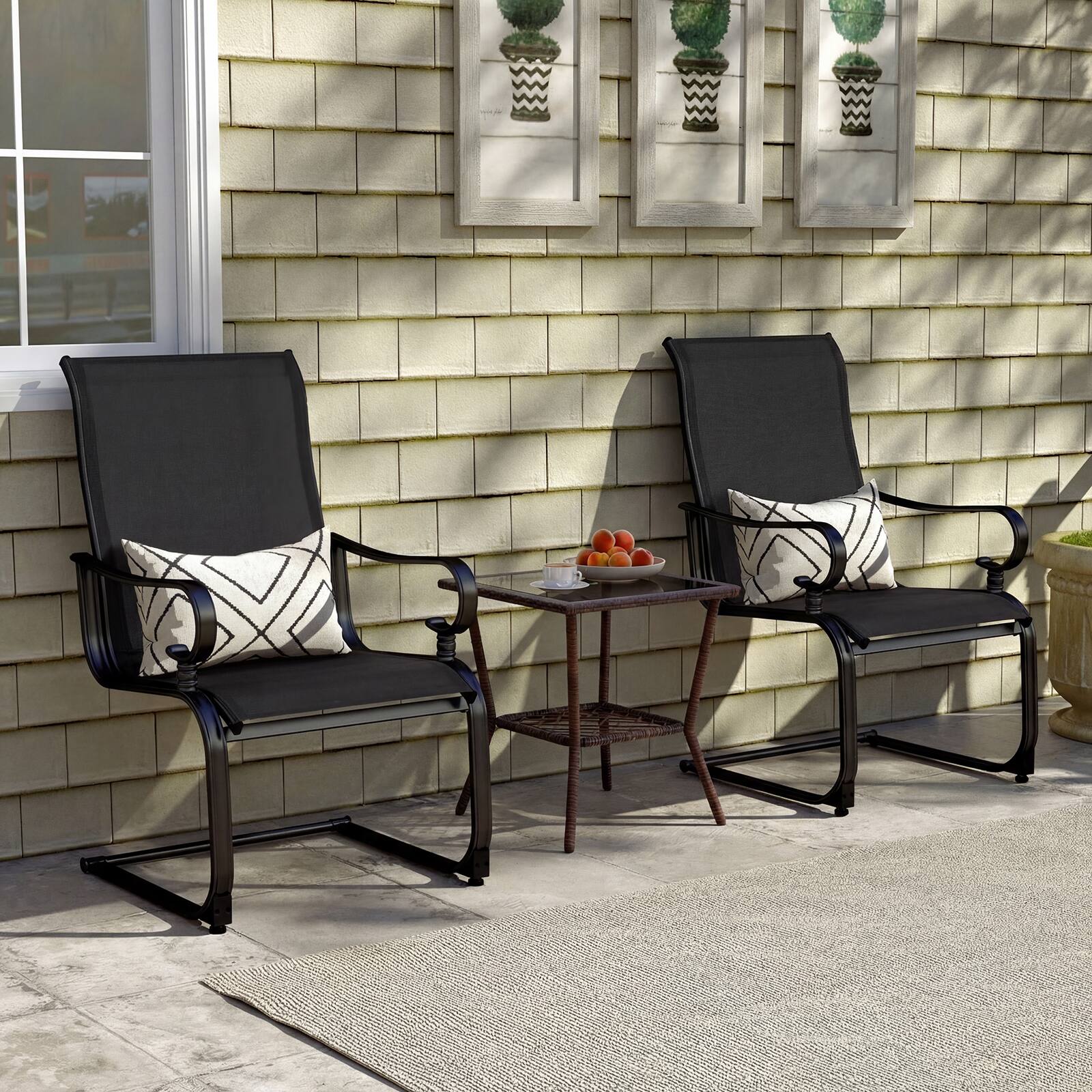 Alt View 1. Costway - Costway Set of 2 Patio Chairs C-Spring Motion Chairs with Quick-drying & Breathable Fabric - Black.
