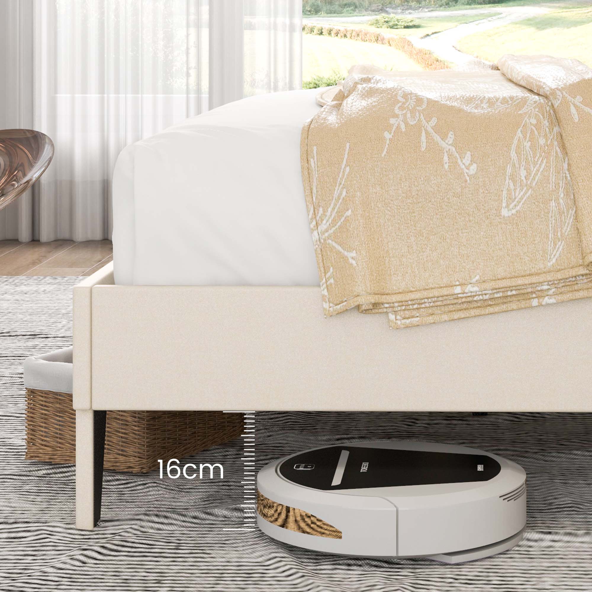 Alt View 9. Costway - Costway Queen Upholstered Platform Bed Frame Button-Tufted Headboard Mattress Foundation - Beige.