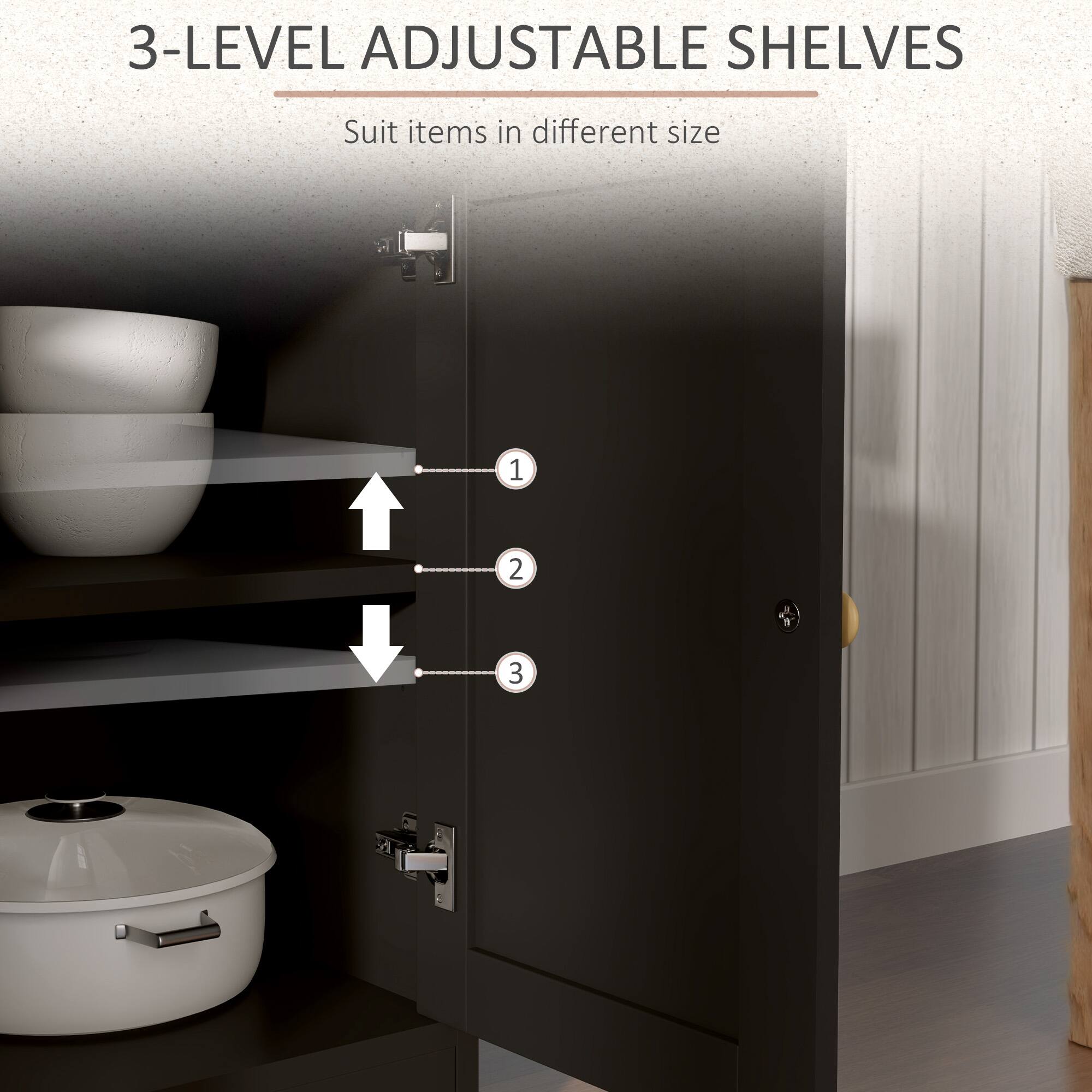 3-LEVEL ADJUSTABLE SHELVES
Suit items in different size
1
2
3