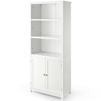 Front. Hivvago - White Bathroom Linen Tower Towel Storage Cabinet with 3 Open Shelves - White.