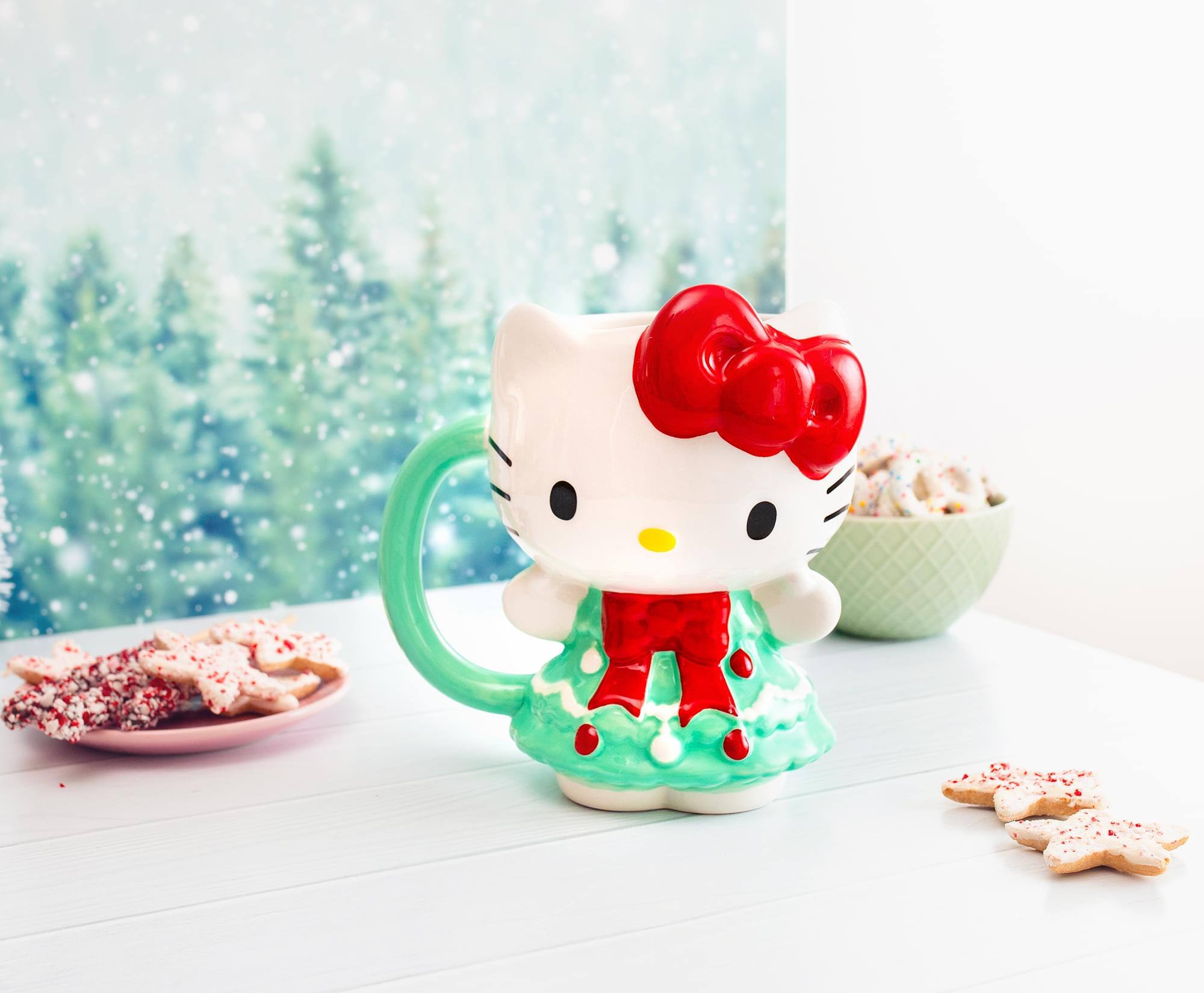 Alt View 10. Silver Buffalo - Sanrio Hello Kitty Holiday Tree Dress 3D Sculpted Ceramic Mug | Holds 20 Ounces - Green.