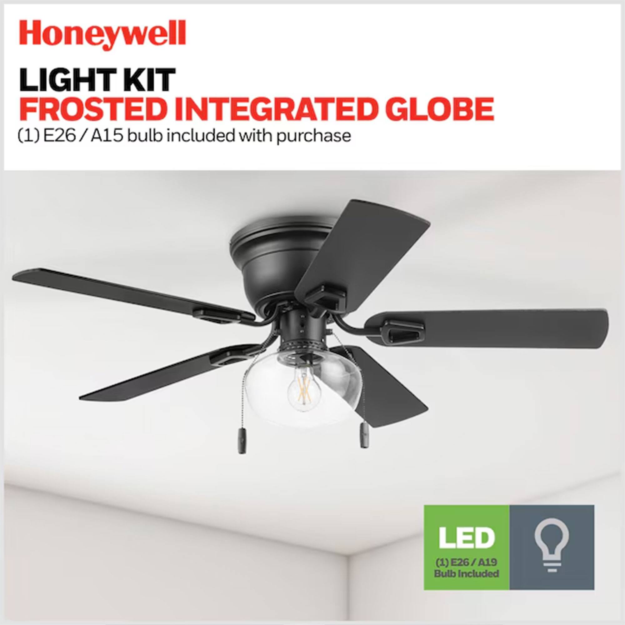 Honeywell LIGHT KIT FROSTED INTEGRATED GLOBE (1) E26/A15 bulb included with purchase LED (1) E26/A19 Bulb Included