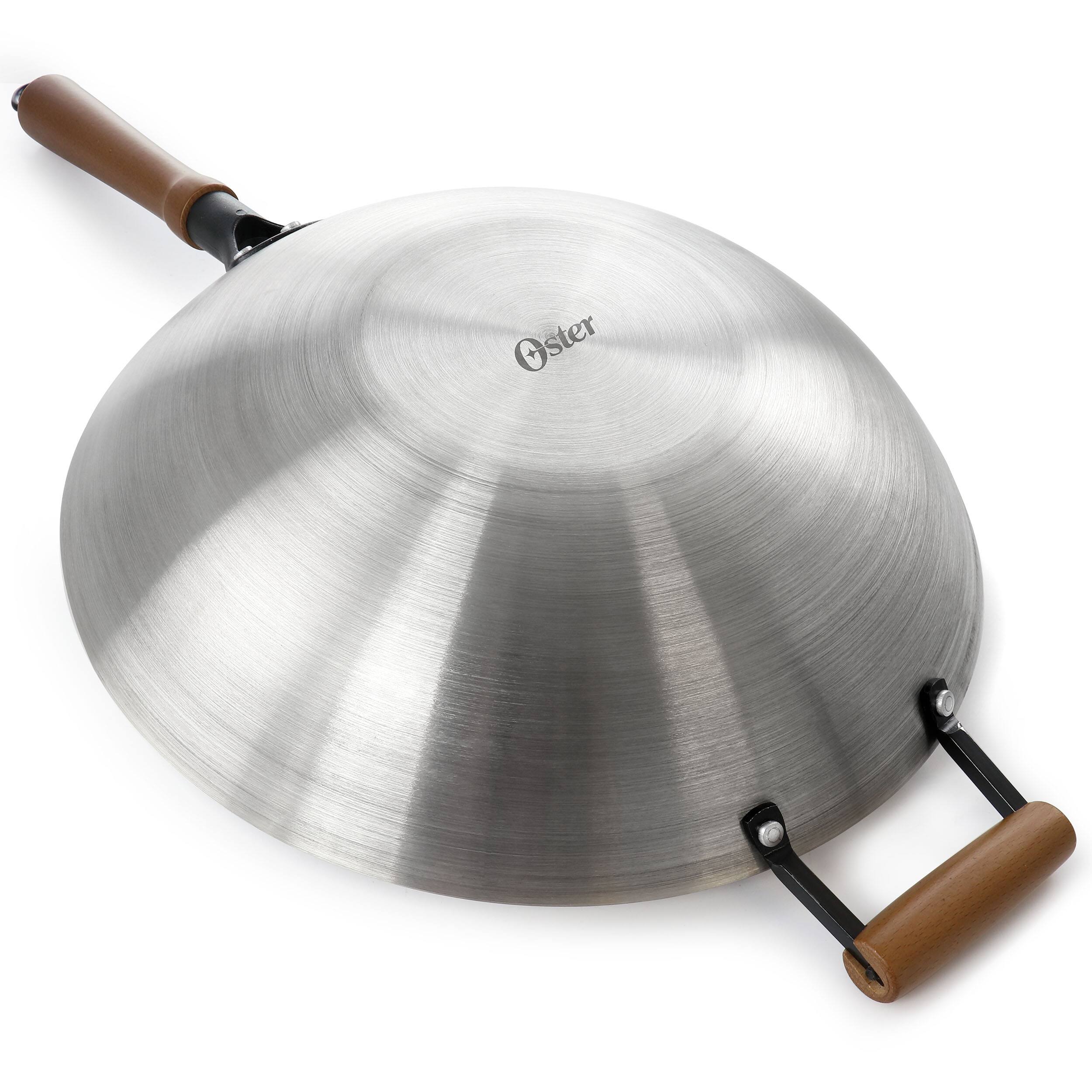 Alt View 2. Oster - Oster Sangerfield 14in Stainless Steel Flat Bottom Wok with Wooden Handles - Silver.