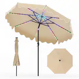 Gymax - Solar Outdoor Market Table Umbrella w/104 Color-Changing Flowing LED Lights - Beige