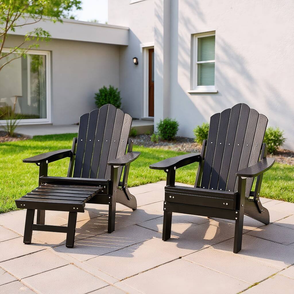 Front. Kadyn - Lounge Chair Outdoor, Patio Lounge Chair,All-Weather HIPS Patio Adirondack Lounge Chair with Retractable Footrest-Black - Black.