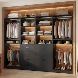 Aheaplus - 92.6" Walk-in Closet Organizer System with 8 Drawers and 4 Hanging Rods, 4 Piece Set - Black