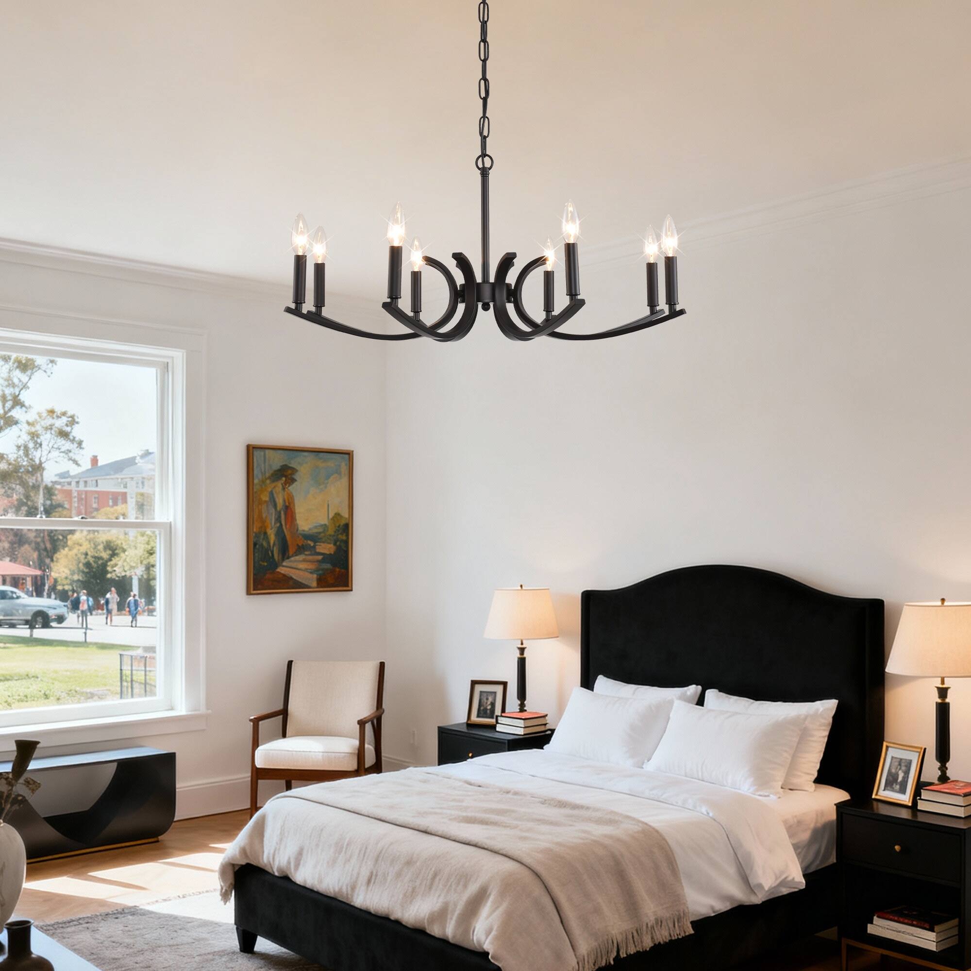 Alt View 5. Boyel Living - 8 Light Farmhouse Chandelier Black Metal Chandeliers Light Fixtures Industrial for High Ceiling.