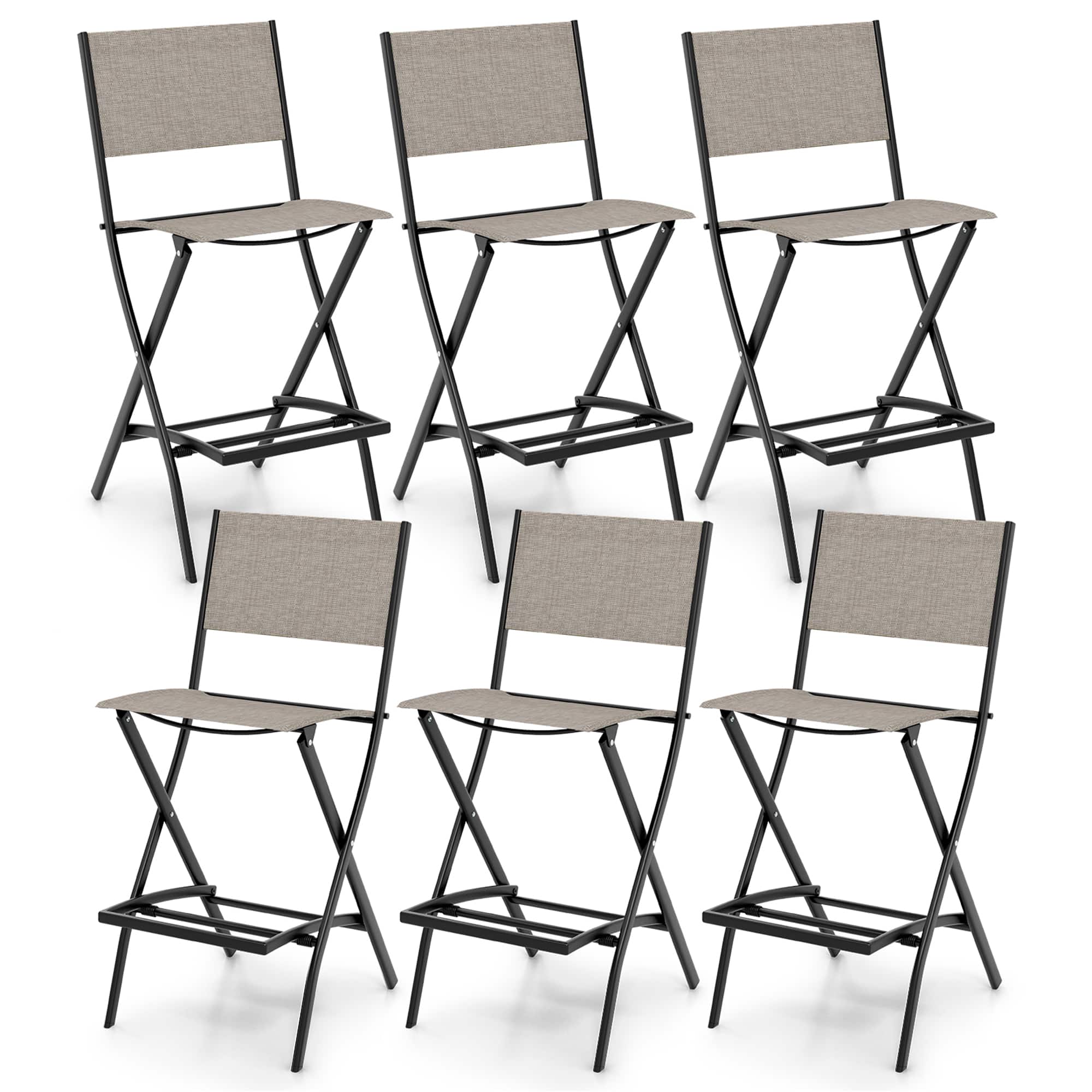 Gymax - Folding Bar Stools Set of 6 Patio Sling Chairs w/ Backrest Humanized Footrest - Coffee price history on PriceWatchPro