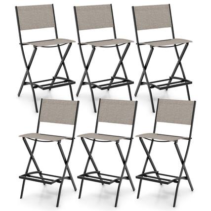 Front. Gymax - Gymax Folding Bar Stools Set of 6 Patio Sling Chairs w/ Backrest Humanized Footrest - Coffee.