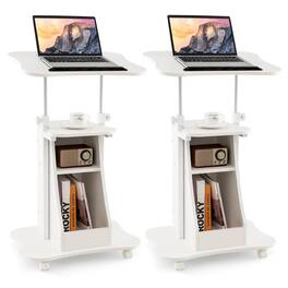 Gymax - 2PCS Sit-to-Stand Laptop Desk Cart Rolling Mobile Height Adjustable w/ Storage - White