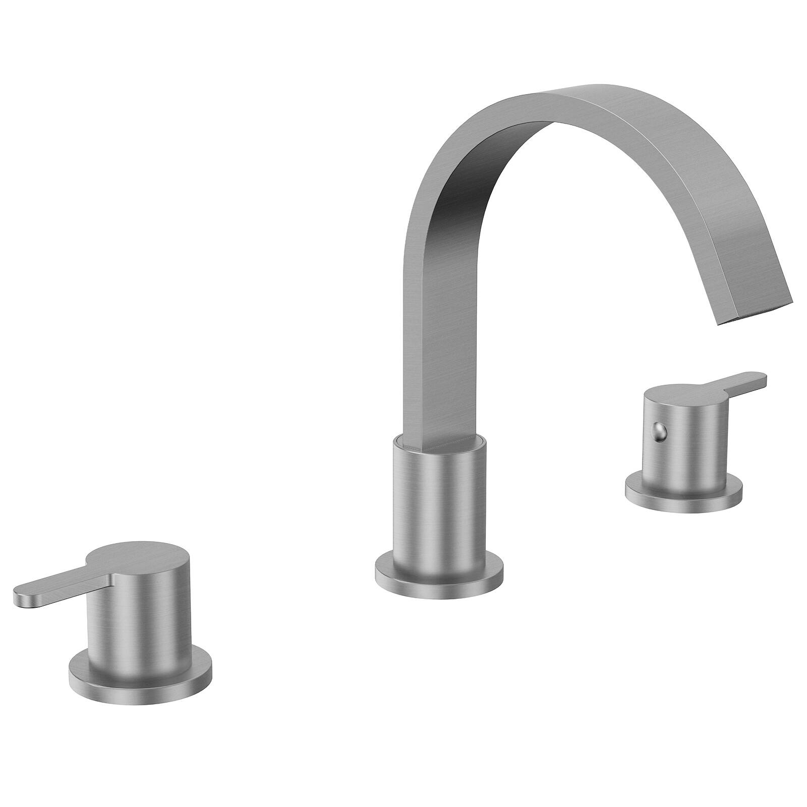 Front. GRANDJOY - Modern Waterfall Bathroom Sink Faucet with Dual Handles, and 3‑Hole Installation - Brushed Nickel.