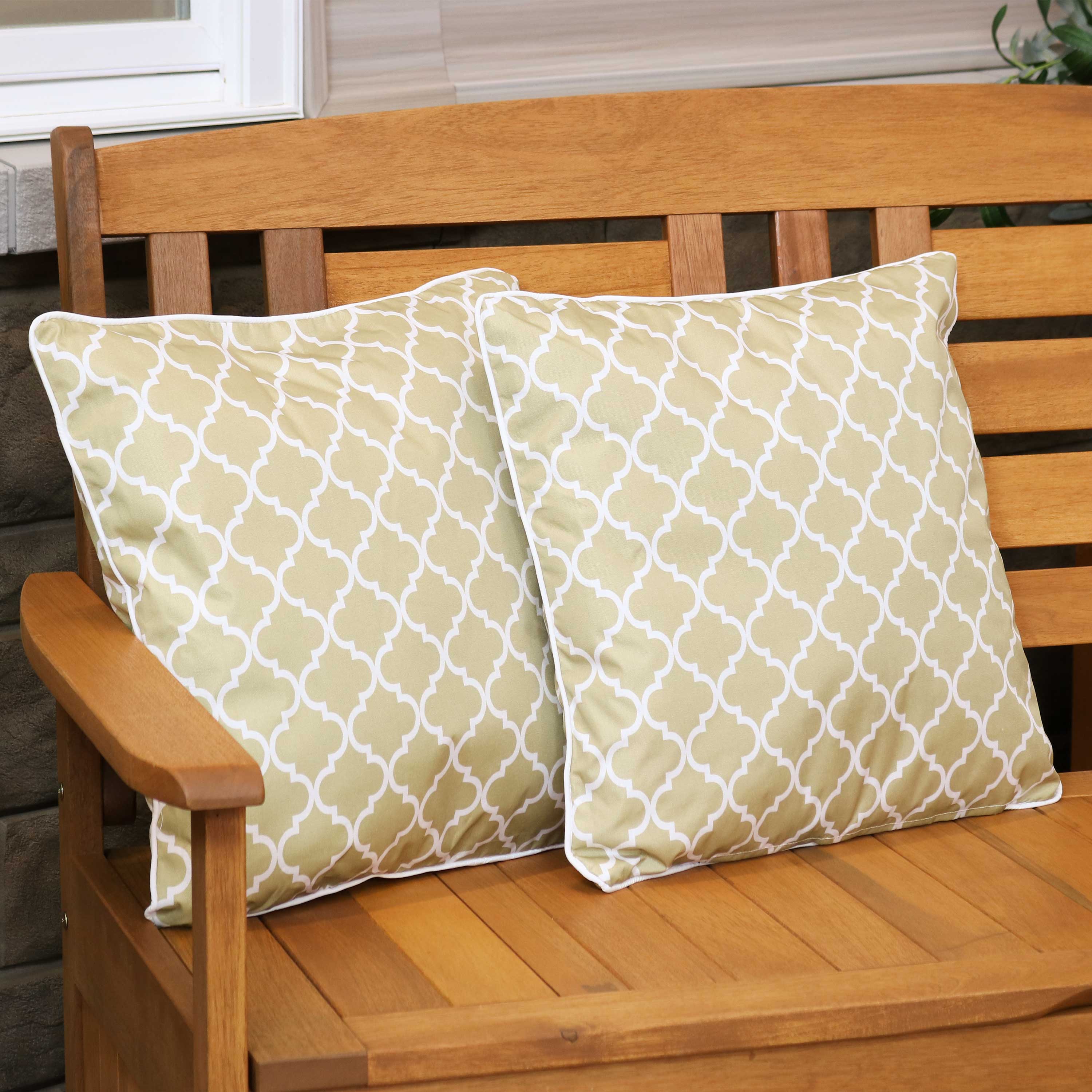 Alt View 3. Sunnydaze - Indoor and Outdoor Throw Pillow - 16 in - Tan and White Lattice.