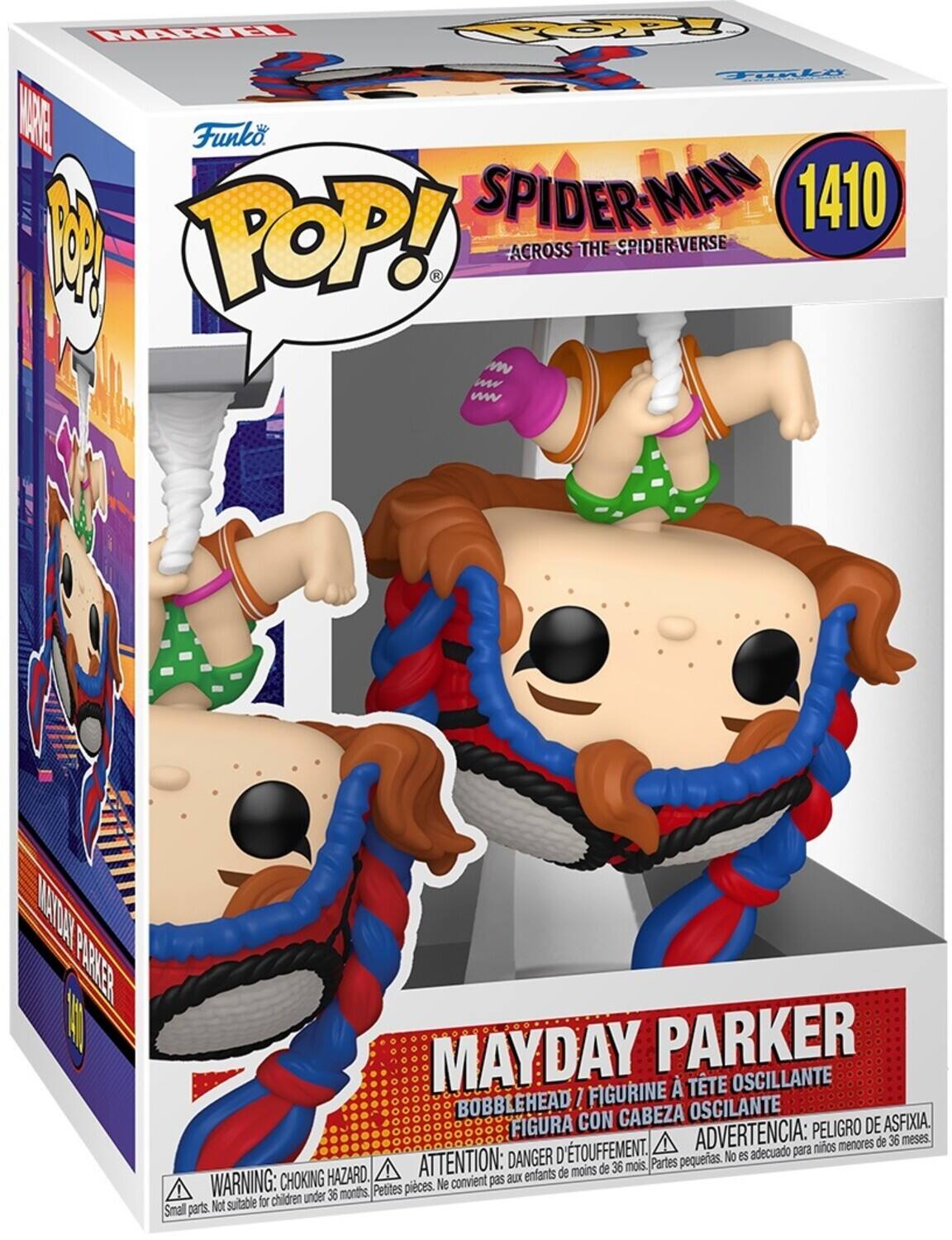 Funko. o SPIDER-MAN 1410 A M POP! A ACROSS THE SPIDER-VERSE W AN Ww NDA PNER W MAYDAY PARKER FIGURINE  TTE OSCILANTE BOBBLEHEAD 1 CON CABEZA OSCILANTE ASFIXIA. FIGURA ADVERTENCIA: PELIGRO DE menores de 36 meses. D'TOUFFEMENT. adecuado para nios DANGER pequerias. No es HAZARD. A ATTENTION: aux enfants de moins de 36 mois Partes WARNING: CHOKING Petites pieces. Ne convient pas children under 36 months Not suitable for Smal parts.