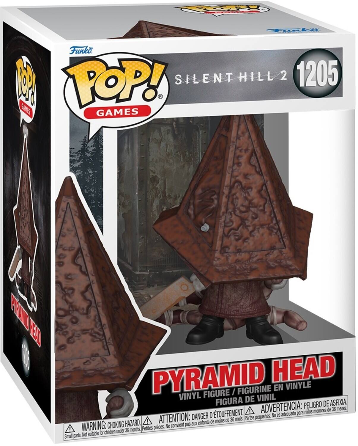POOPY TMK FUE  
Funko POP! SILENT HILL 2  
1205 GAMES  
BRAND  
PYRAMID HEAD FIGURINE / FIGURE EN VINYLE / VINYL FIGURE / FIGURA DE VINIL  
PELIGRO DE ASFIXIA. D'TOUFFEMENT. ADVERTENCIA: para niños menores de 36 meses  
DANGER: CHOKING HAZARD. ATTENTION: de 36 mois. WARNING: Not suitable for children under 36 months.  
Small parts. Not suitable for children under 36 months.  
Petits pièces. Ne convient pas aux enfants de moins de 36 mois.  
Partes pequeñas. No es adecuado para niños menores de 36 meses.