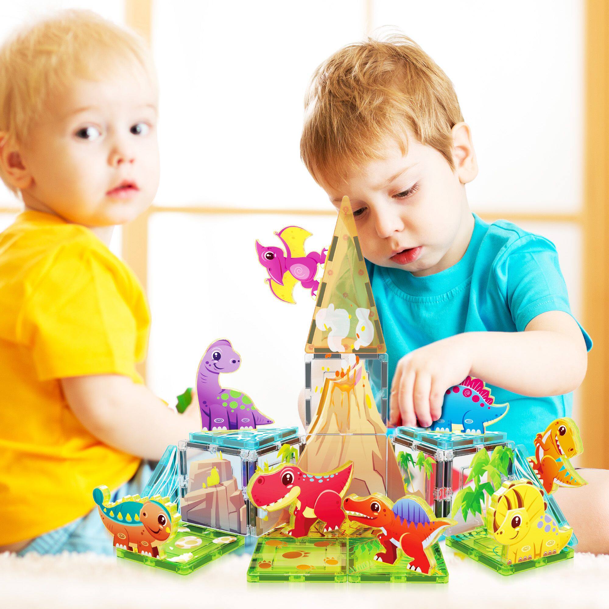 Alt View 6. PicassoTiles - PICASSO-TILES Magnetic Tiles for Kids, 26PCS Dinosaur Theme, Construction STEM Building Blocks Educational Toy - Multicolor.