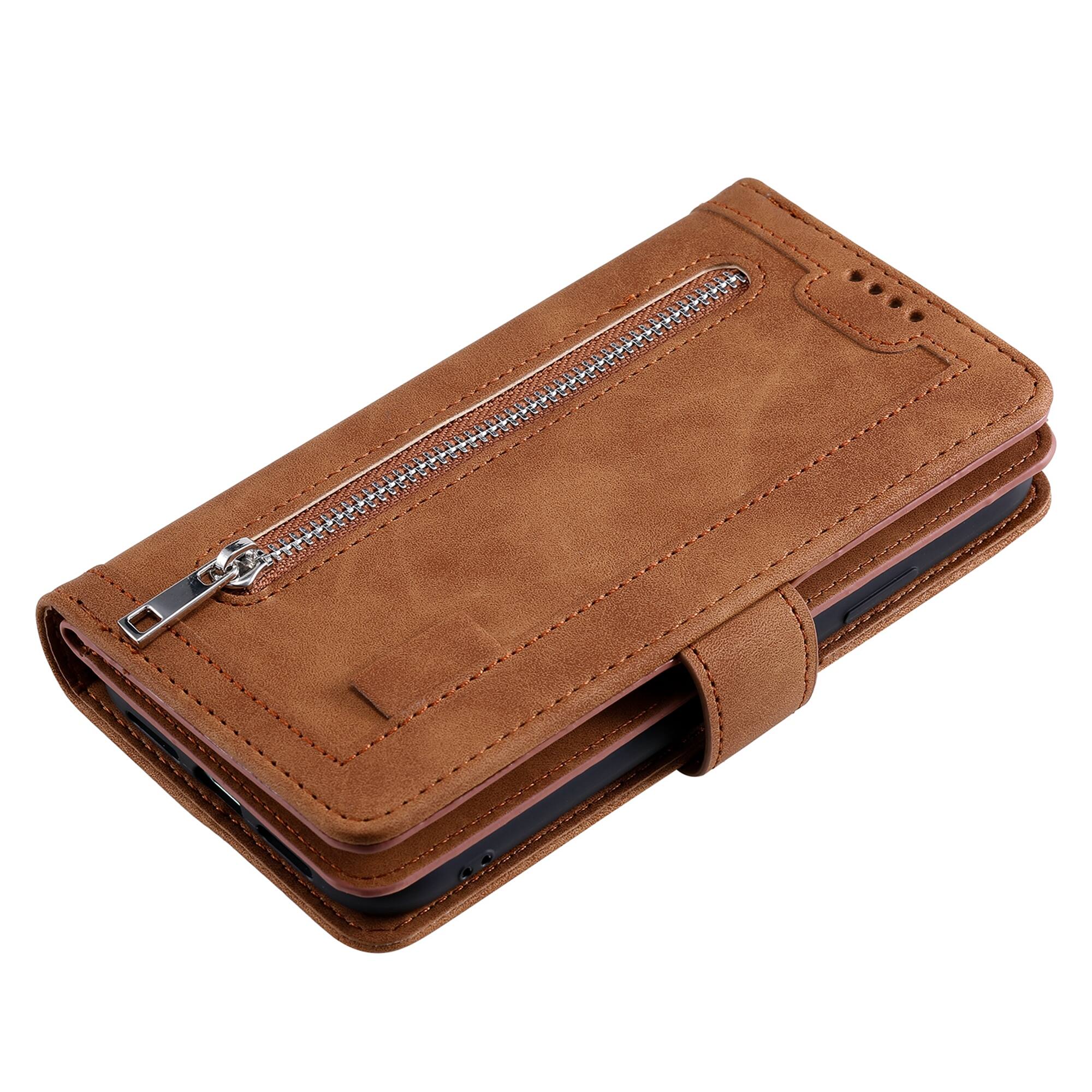 Alt View 2. Dteck - Multi-Functional Wallet Case for Samsung Galaxy S26, 9 Card Slots Zipper Pocket Stand Premium Leather Cover+Strap - Brown.