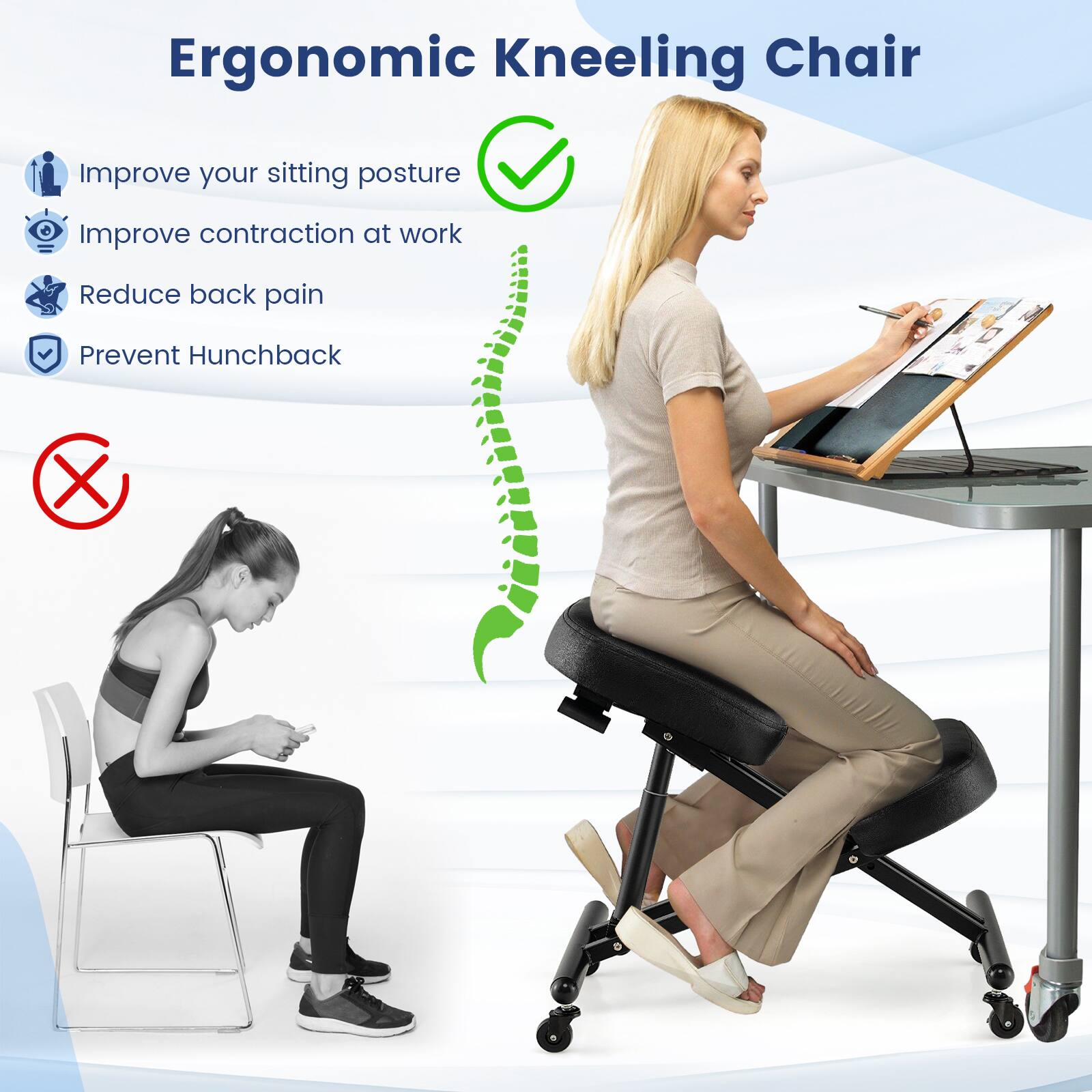 Ergonomic Kneeling Chair Improve your sitting posture Improve contraction at work Reduce back pain Prevent Hunchback