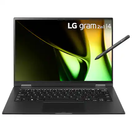 Front. LG - LG gram 2-in-1 14" Laptop - Intel Evo Platform Intel Core Ultra 7 - 16GB RAM - 1TB SSD - Black.
