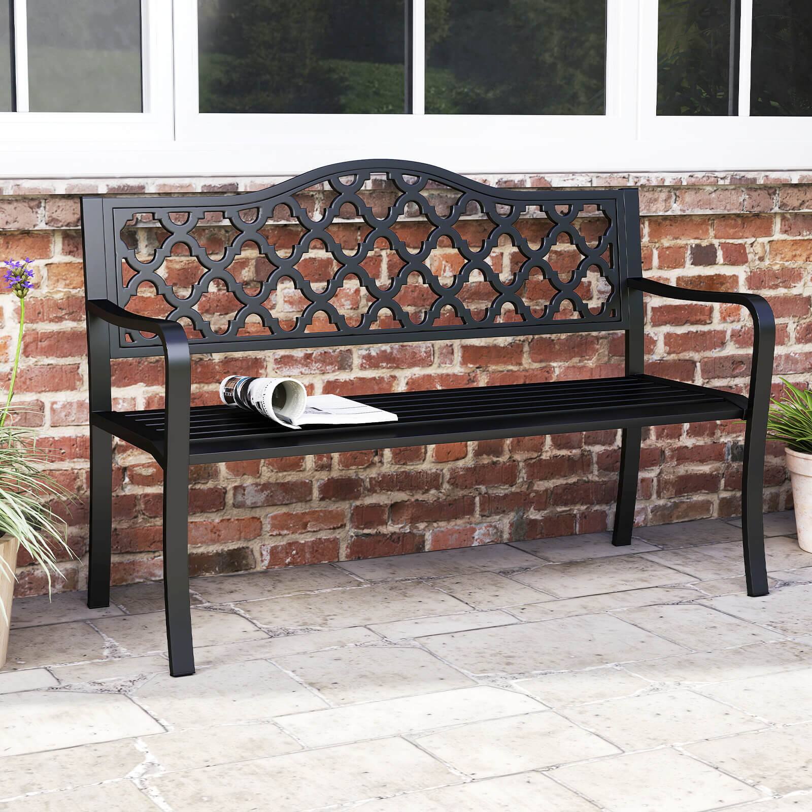 Alt View 3. Costway - Costway 50.5" Patio Bench Slatted Metal Garden Bench for 2-3 People Park-Style Loveseat - Black.