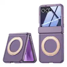 Front. Dteck - Rugged Ring Stand Hinge Protection Frosted Magnetic Case Built-in Screen Protector For Motorola Razr Ultra 2026/2025 - Purple(Privacy Film).