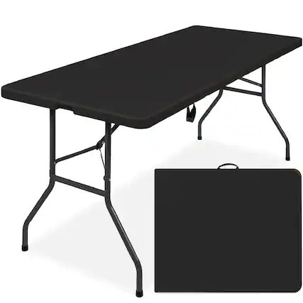 Front. Best Choice Products - Best Choice Products 6ft Plastic Folding Table, Indoor Outdoor Heavy Duty Portable w/ Handle, Lock - Black - Black.