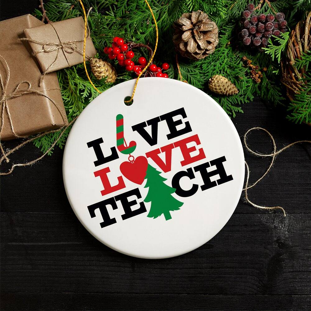 Back. OrnamentallyYou - Live Love Teach Teacher Christmas Ornament - Multi-colored.