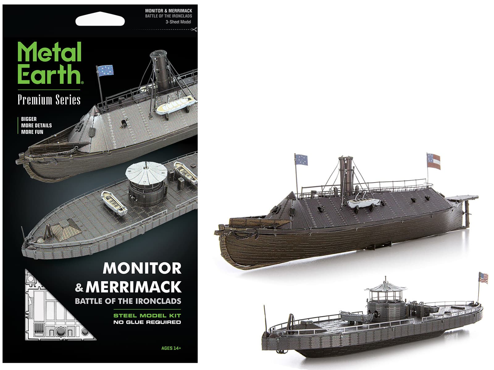 USS Monitor & USS Merrimack Ironclad Warships Battle of the Ironclads Steel Model Kit Challenging Difficulty Metal Earth - Multi