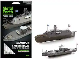 Metal Earth - Model Kit USS Monitor and USS Merrimack Ironclad Warships Battle of the Ironclads (Challenging Difficulty) Steel Model - Brown