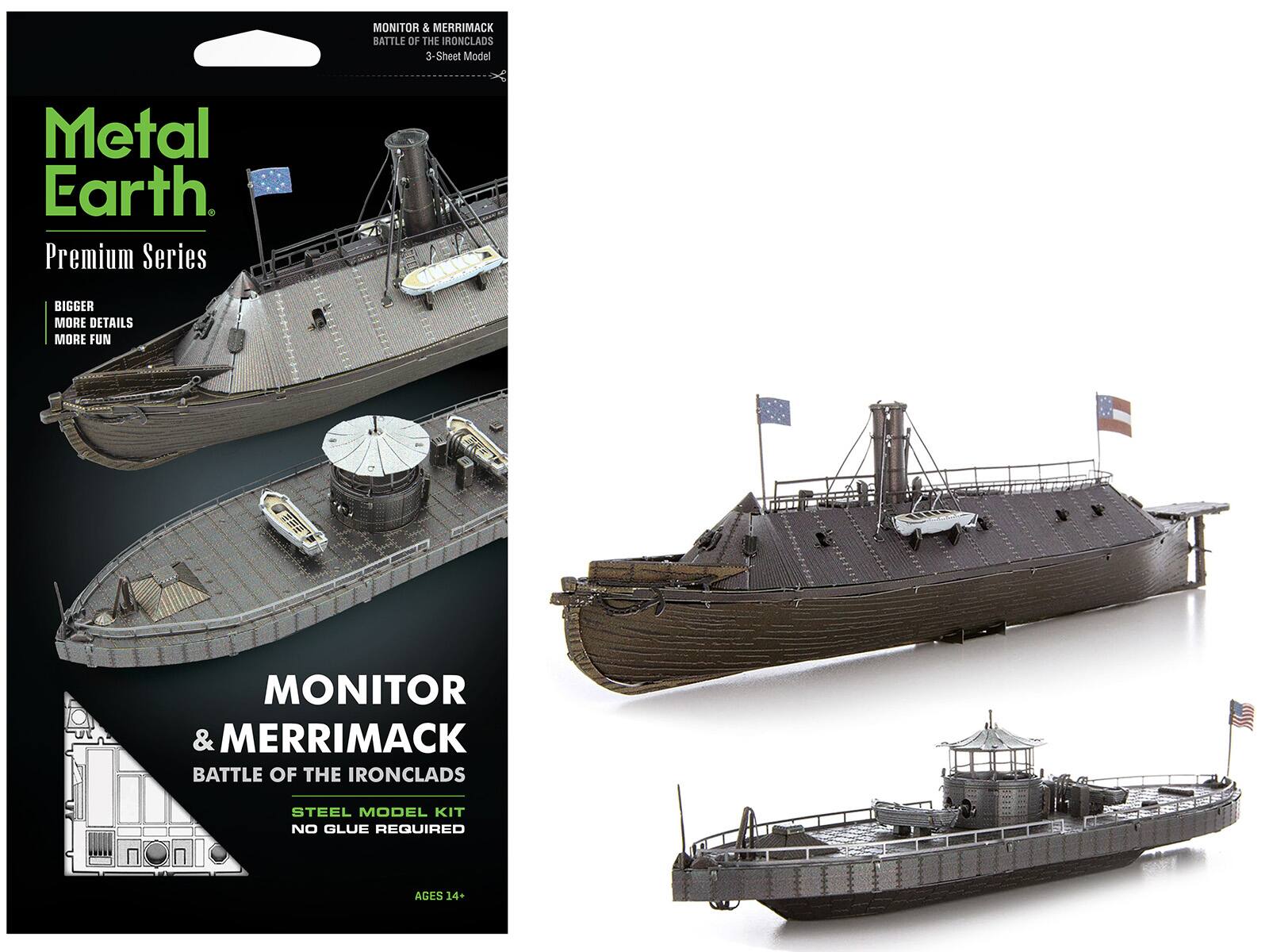 Metal Earth - Model Kit USS Monitor and USS Merrimack Ironclad Warships Battle of the Ironclads (Challenging Difficulty) Steel Model - Brown