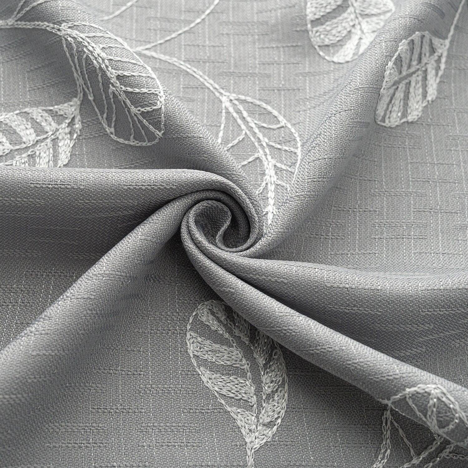 Left. RT Designers Collection - RT Designers Collection 100% Polyester 140 GSM Reed Embroidered Grommet Curtain Panel 54" x 90" Grey - Grey.