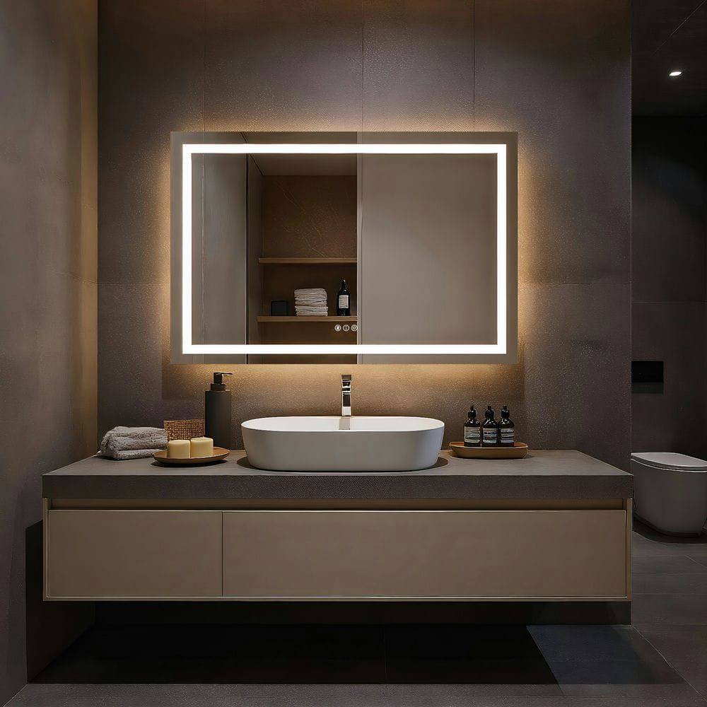 Alt View 9. Kadyn - 48x32 Inch Extra Wide Frameless Rectangle LED Bathroom Mirror for Large Walls.