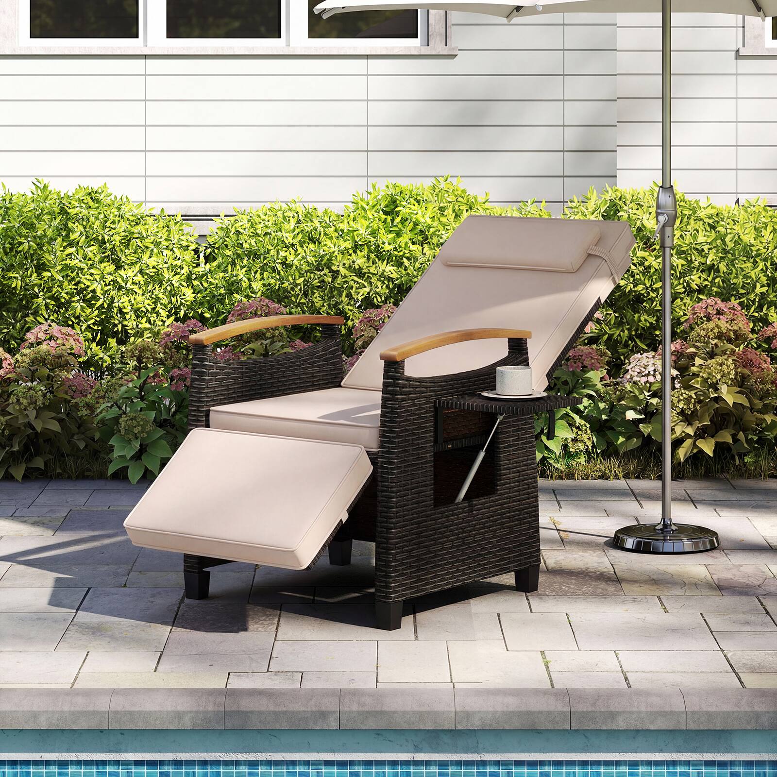 Alt View 3. Gymax - Gymax Outdoor Wicker Recliner Chair Rattan Lounge Chair w/ Adjustable Backrest&Footrest Patio Mix Brown - Brown.