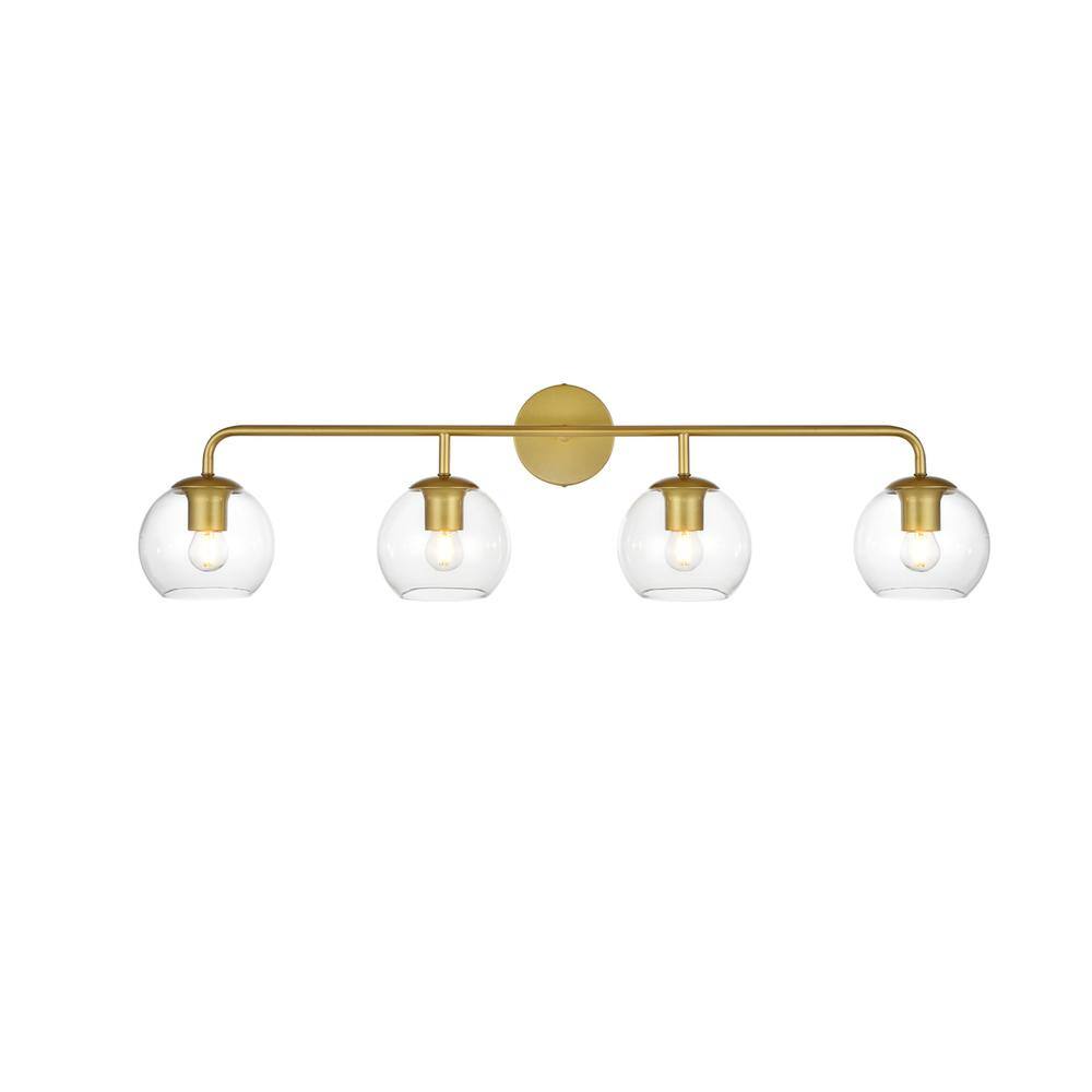 Left. Living District - Genesis 4 light Brass and Clear Bath Sconce - Brass And Clear.