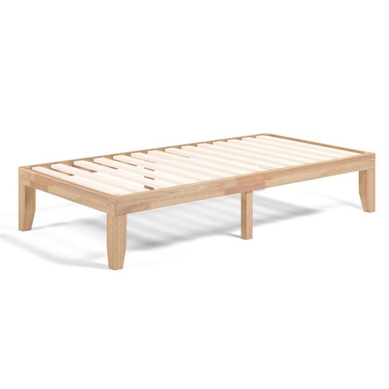 Back. Hivvago - Twin Solid Wood Platform Bed Frame in Natural Finish - Brown.