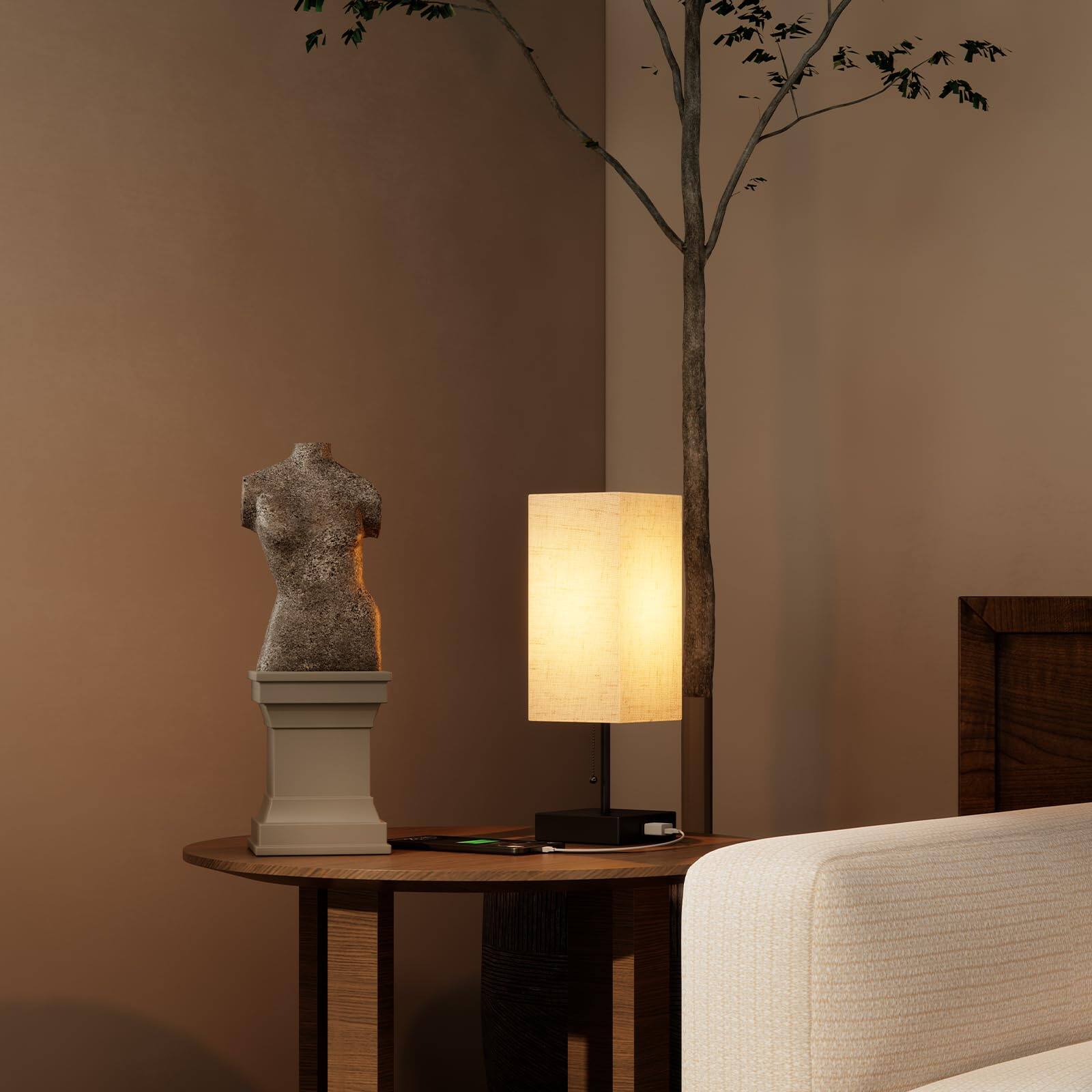 Alt View 5. HM 1810 - Table Lamp Bedroom Nightstand Lamp Bedside Outlets Adjustable 3color LED Light Desk Lamp Home Decor Table - Linen White-onlyAC 1PCS.