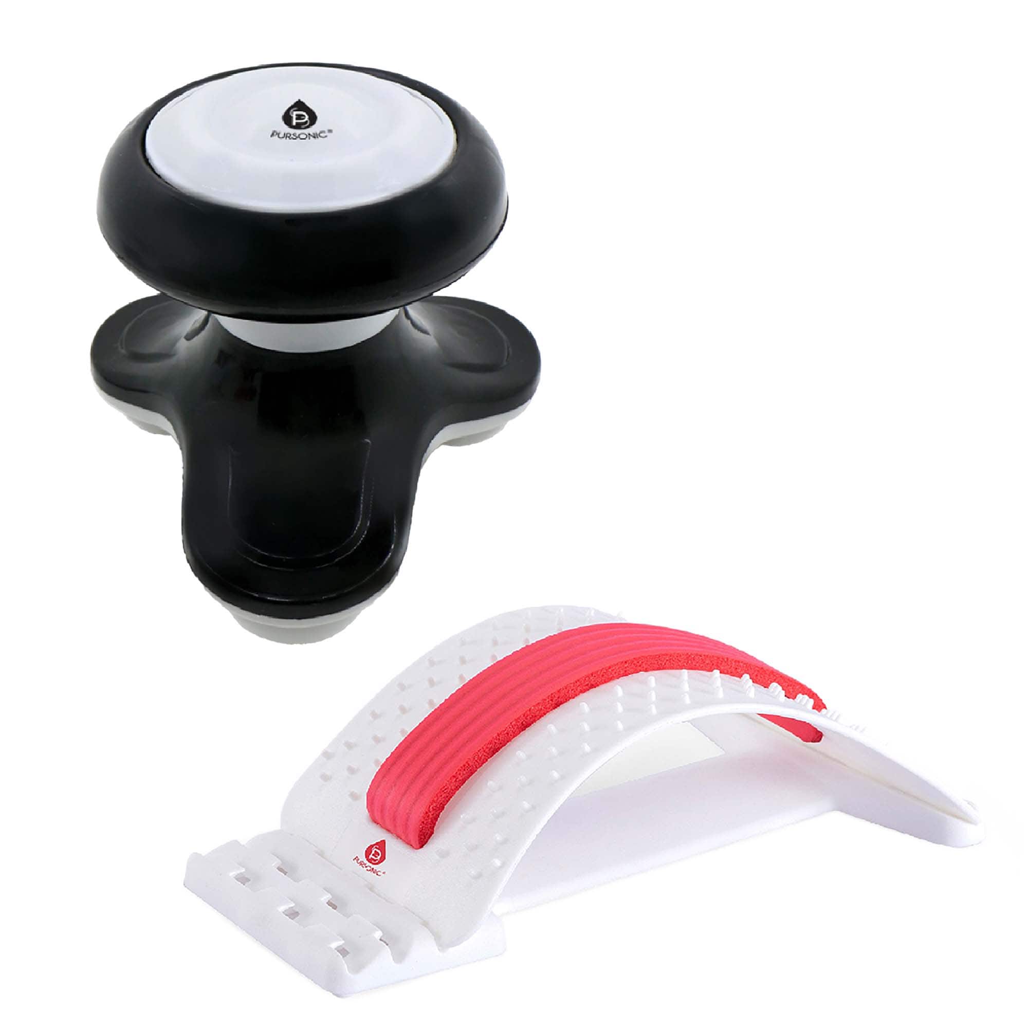 Pursonic - Total Body Relaxation Bundle: Handheld Electric Sport Massager + Back Stretching Device - Multicolor