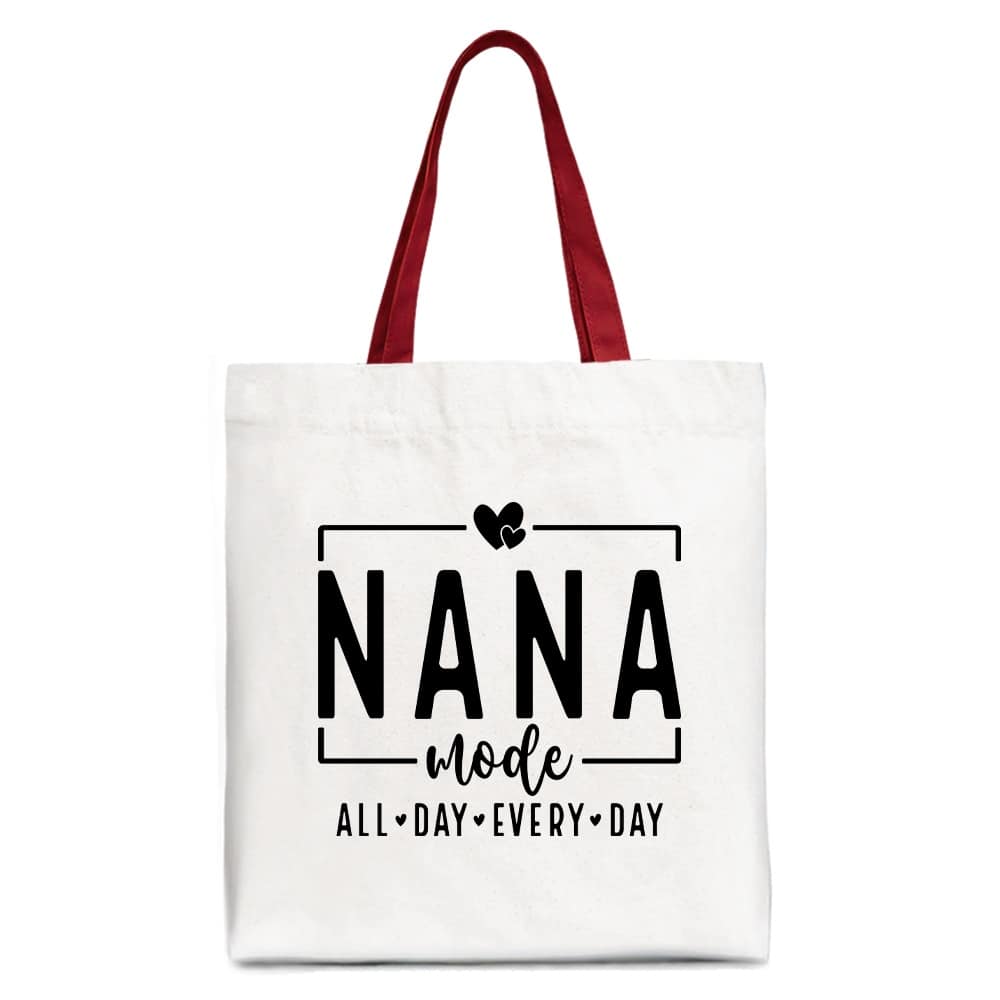 OrnamentallyYou - Nana Mode Canvas Tote Bag, All Day Every Day Gift Shopper for Grandma - White Red
