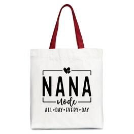 OrnamentallyYou - Nana Mode Canvas Tote Bag, All Day Every Day Gift Shopper for Grandma - White Red