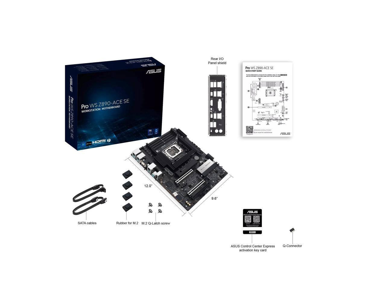 ASUS Pro WS Z890-ACE SE - T - Po WS SEN 068L AC2 SE Pro WS Z890-ACE MOTHERBOARD WORKSTATION HOM . 4 E ASUS 12.0 & 9.6 GUS SATA cables Rubber for M2 M.2 Q-Latch screw ASUS Control Center Express Q-Connector activation key card
